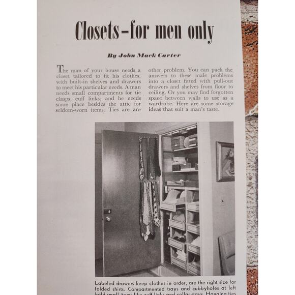 1950 Closets for Men Only Vtg Print Article by John‎ Mack Carter - Double Sided - Picture 4 of 11